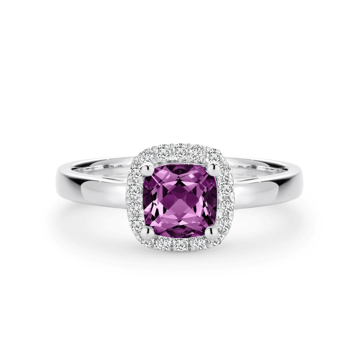 9ct White Gold Amethyst and Diamond Halo Set Ring