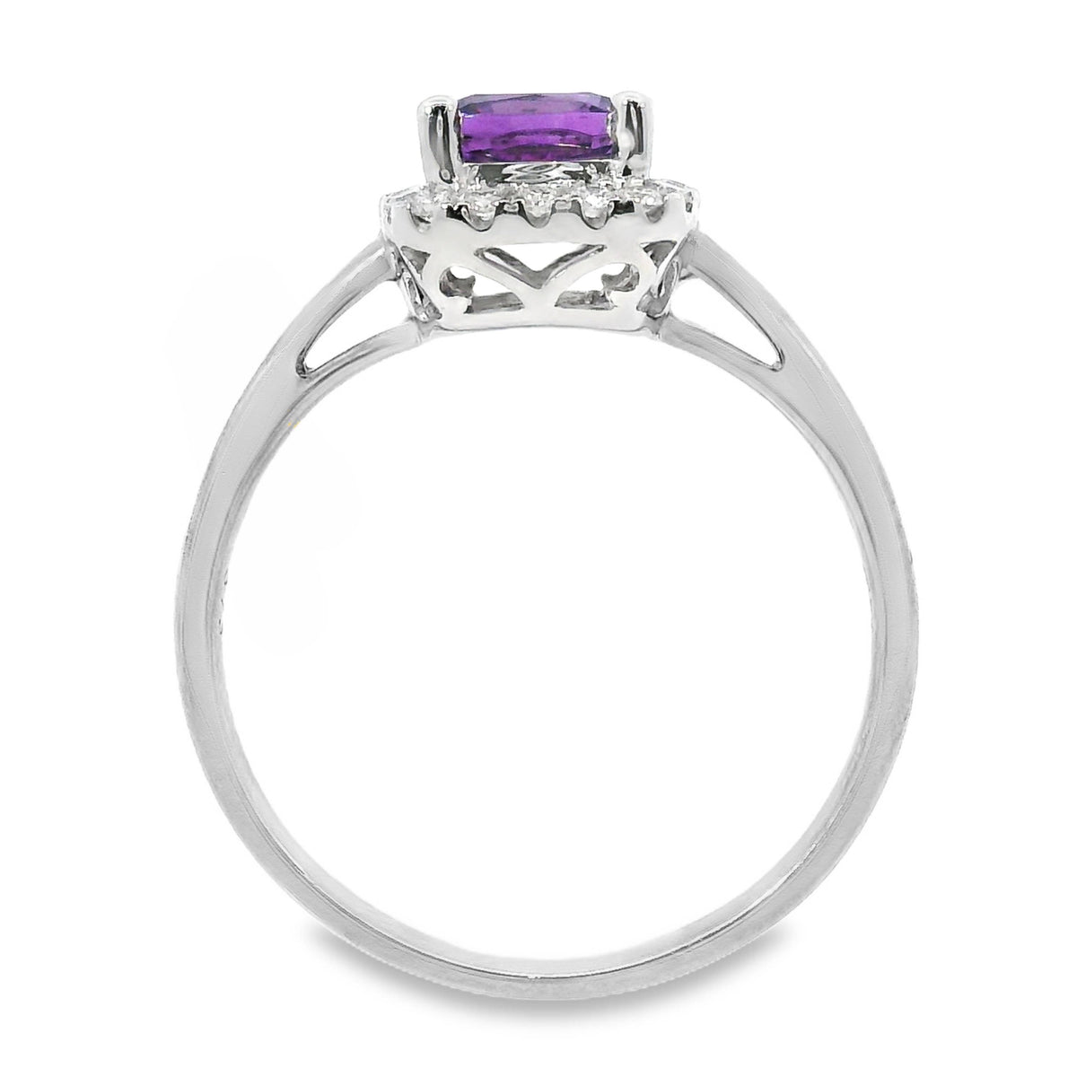 9ct White Gold Amethyst and Diamond Halo Set Ring