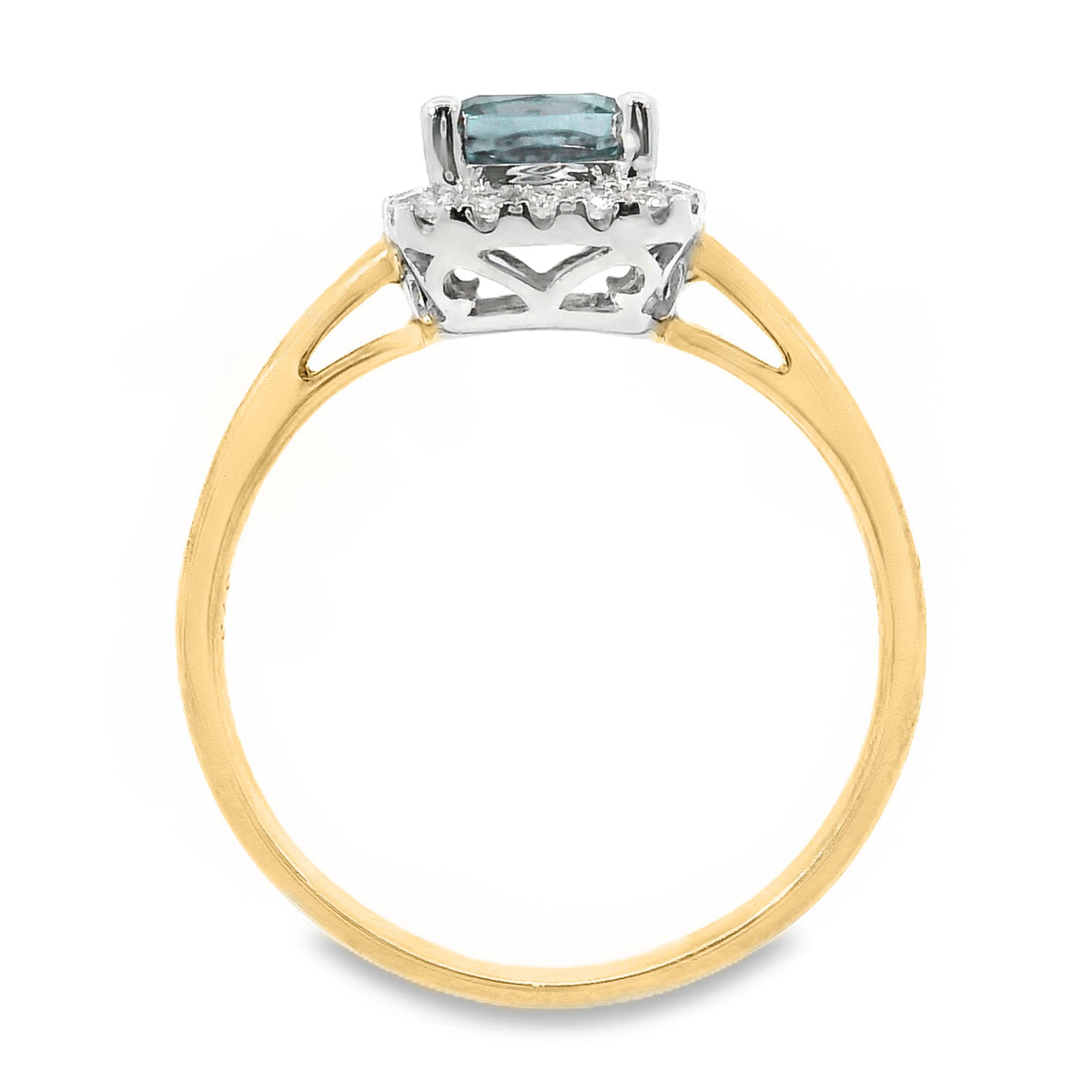 9ct Yellow Gold Aquamarine And Diamond Halo Set Ring