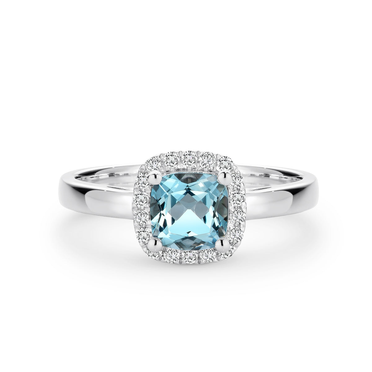 9ct White Gold Aquamarine And Diamond Halo Set Ring