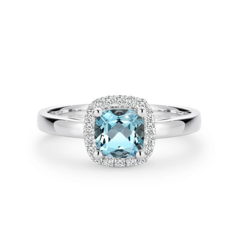 9ct White Gold Aquamarine And Diamond Halo Set Ring