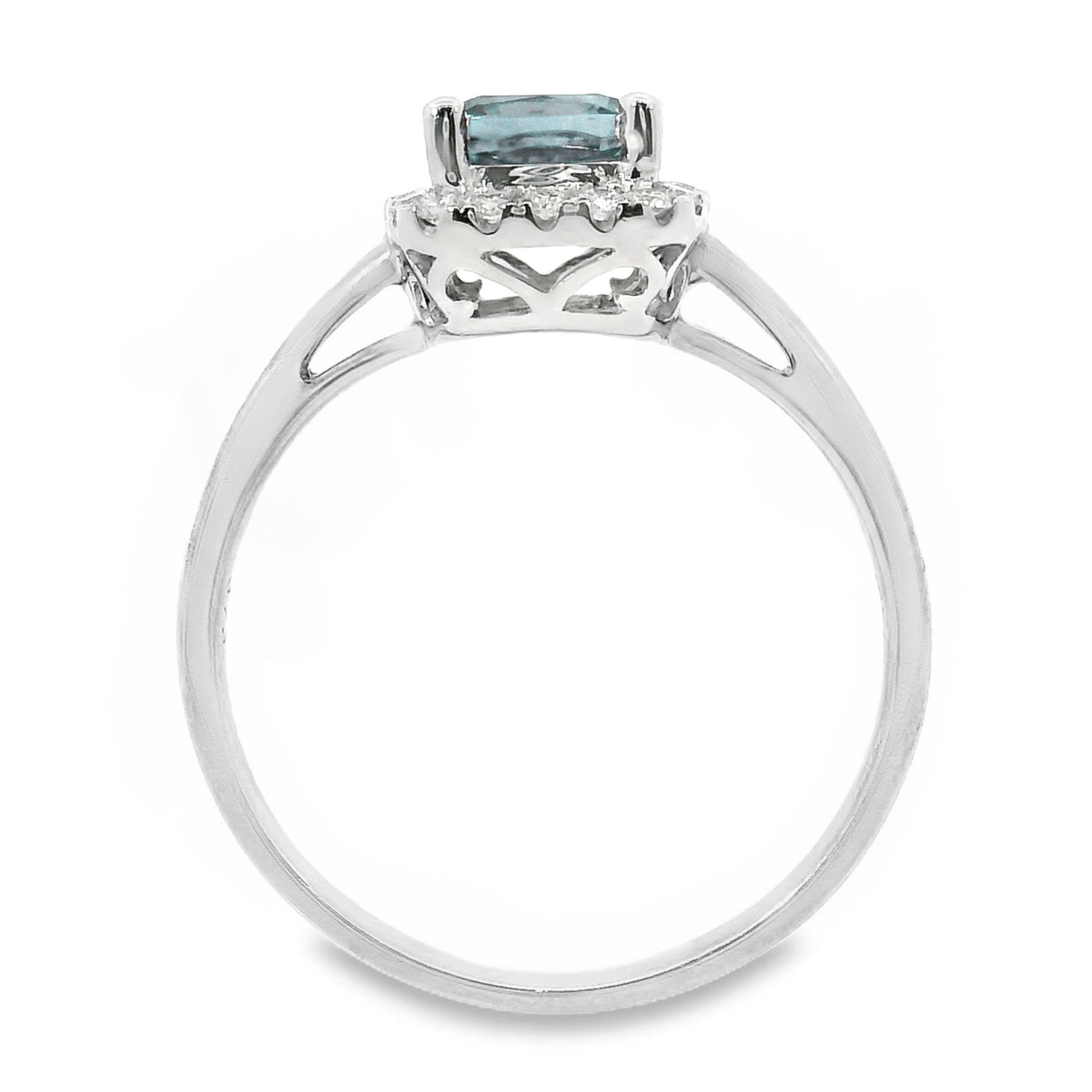 9ct White Gold Aquamarine And Diamond Halo Set Ring