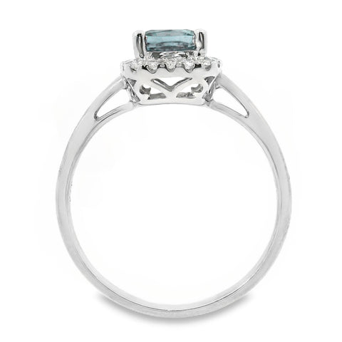9ct White Gold Aquamarine And Diamond Halo Set Ring