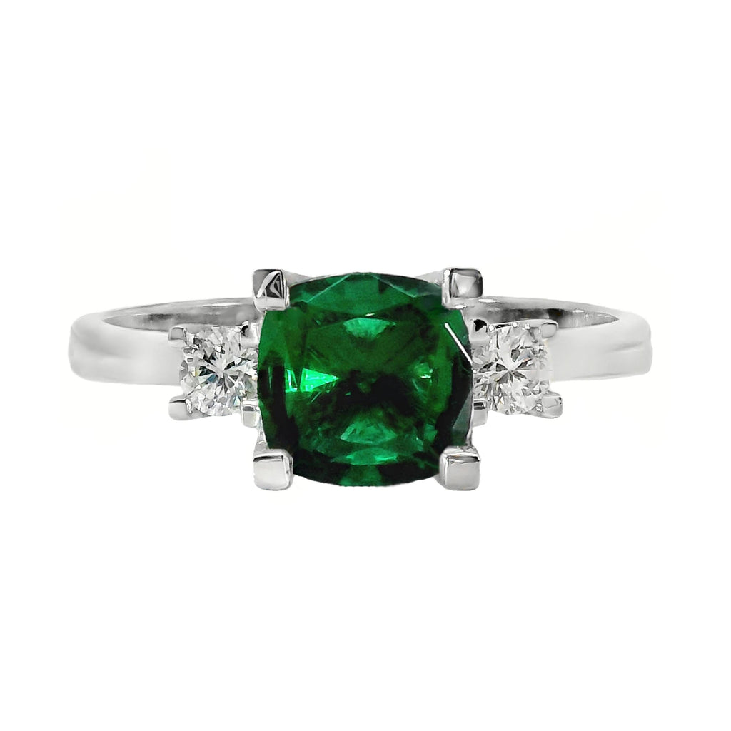 9ct White Gold Lab Grown Emerald Trilogy Ring