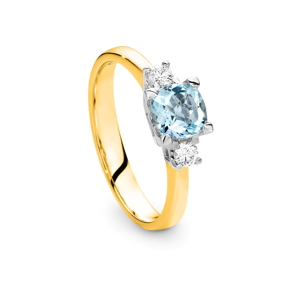 9ct Yellow Gold Aquamarine And Diamond Trilogy Ring