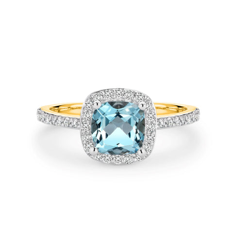 Cushion Cut Aquamarine and Diamond Ring