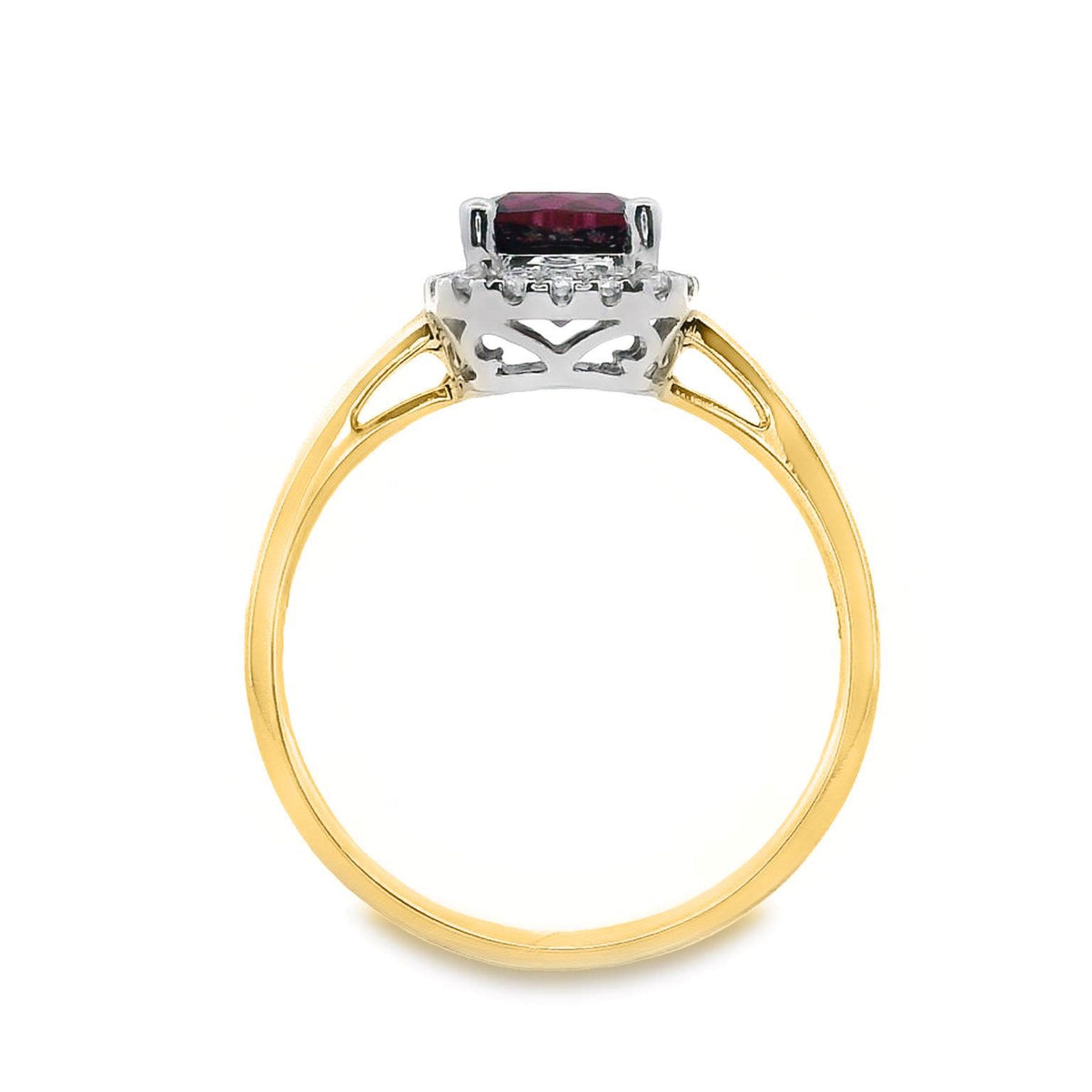 9ct Yellow Gold Rhodolite Garnet And Diamond Halo Set Ring