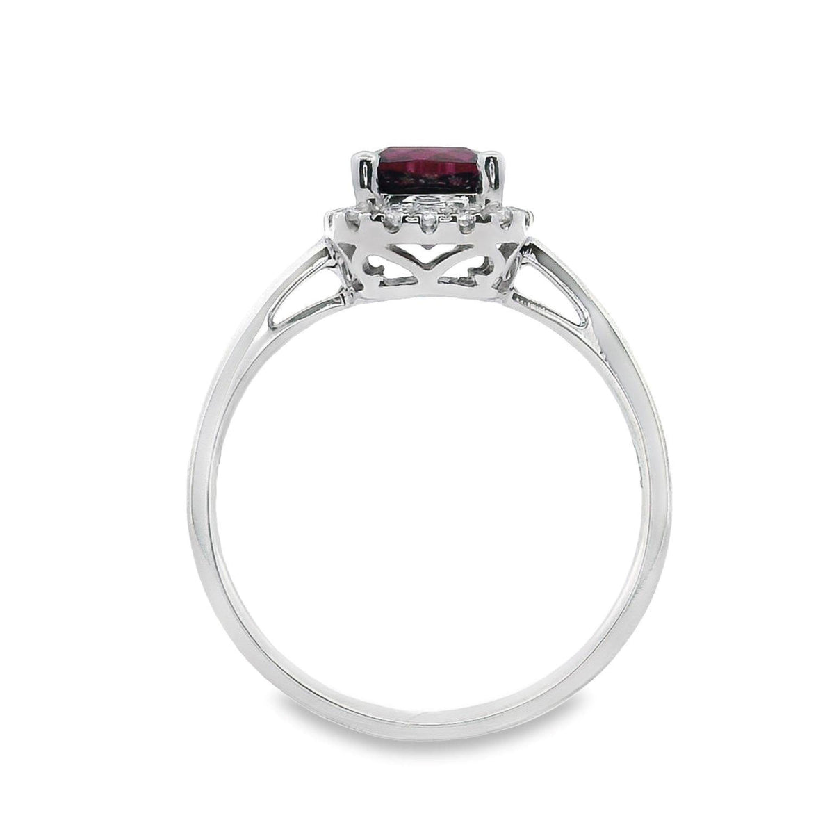 9ct White Gold Rhodolite Garnet And Diamond Halo Set Ring