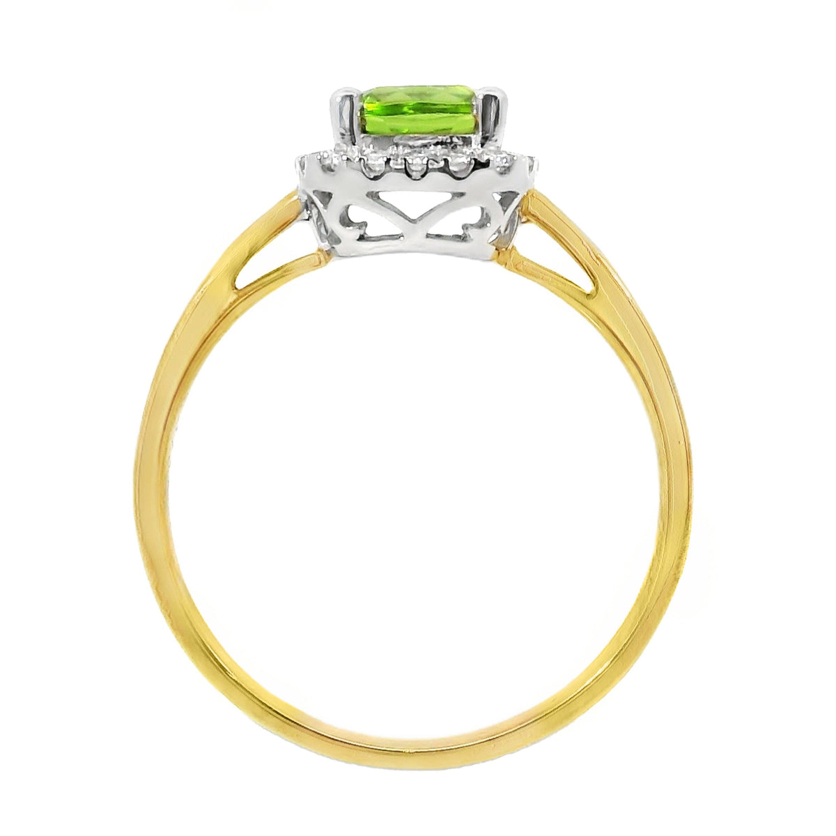 9ct Yellow Gold Peridot And Diamond Halo Set Ring