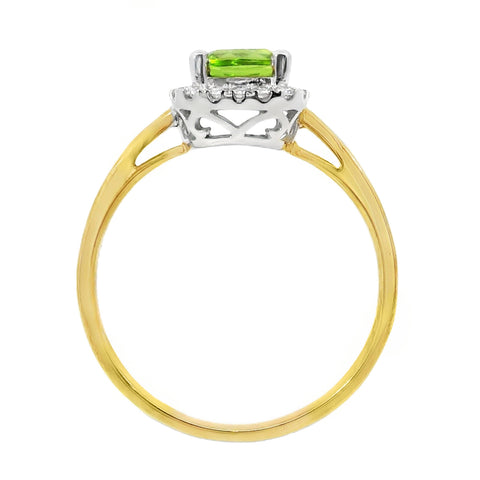 9ct Yellow Gold Peridot And Diamond Halo Set Ring