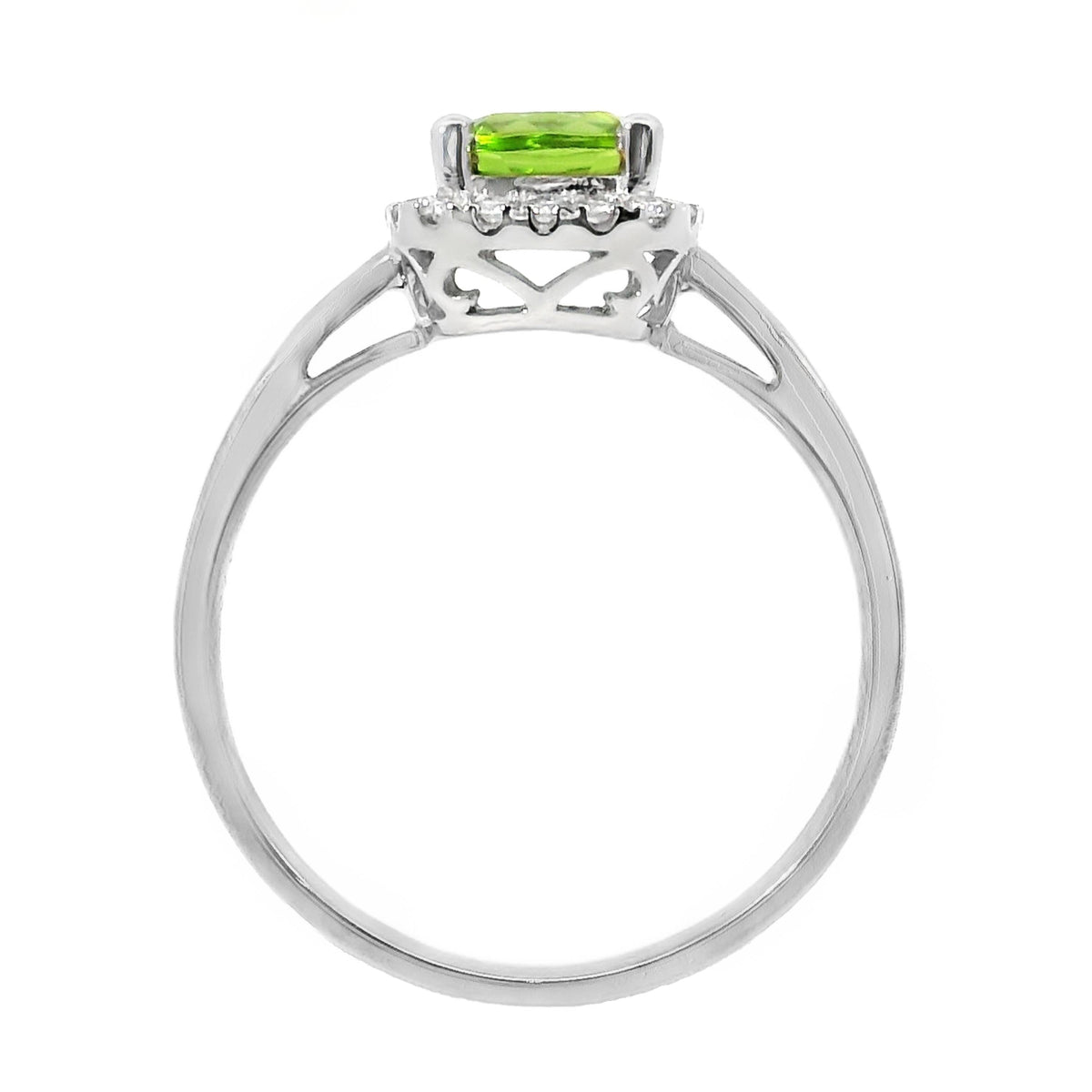 9ct White Gold Peridot And Diamond Halo Set Ring