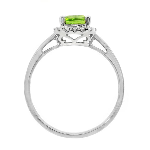 9ct White Gold Peridot And Diamond Halo Set Ring