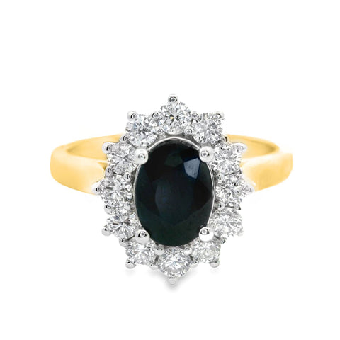 Natural Sapphire And Diamond Halo Set Ring