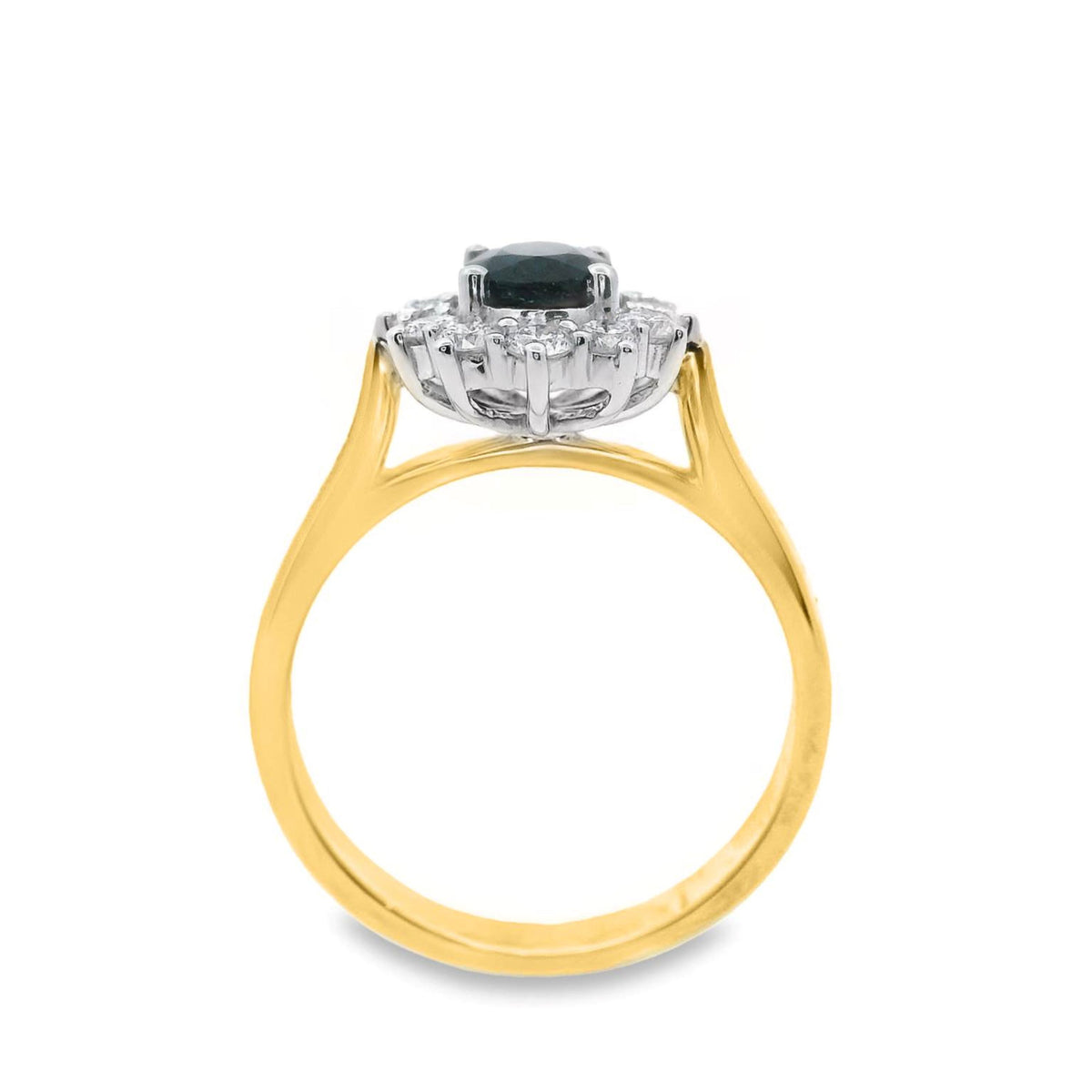 9ct Yellow Gold Natural Sapphire And Diamond Halo Set Ring