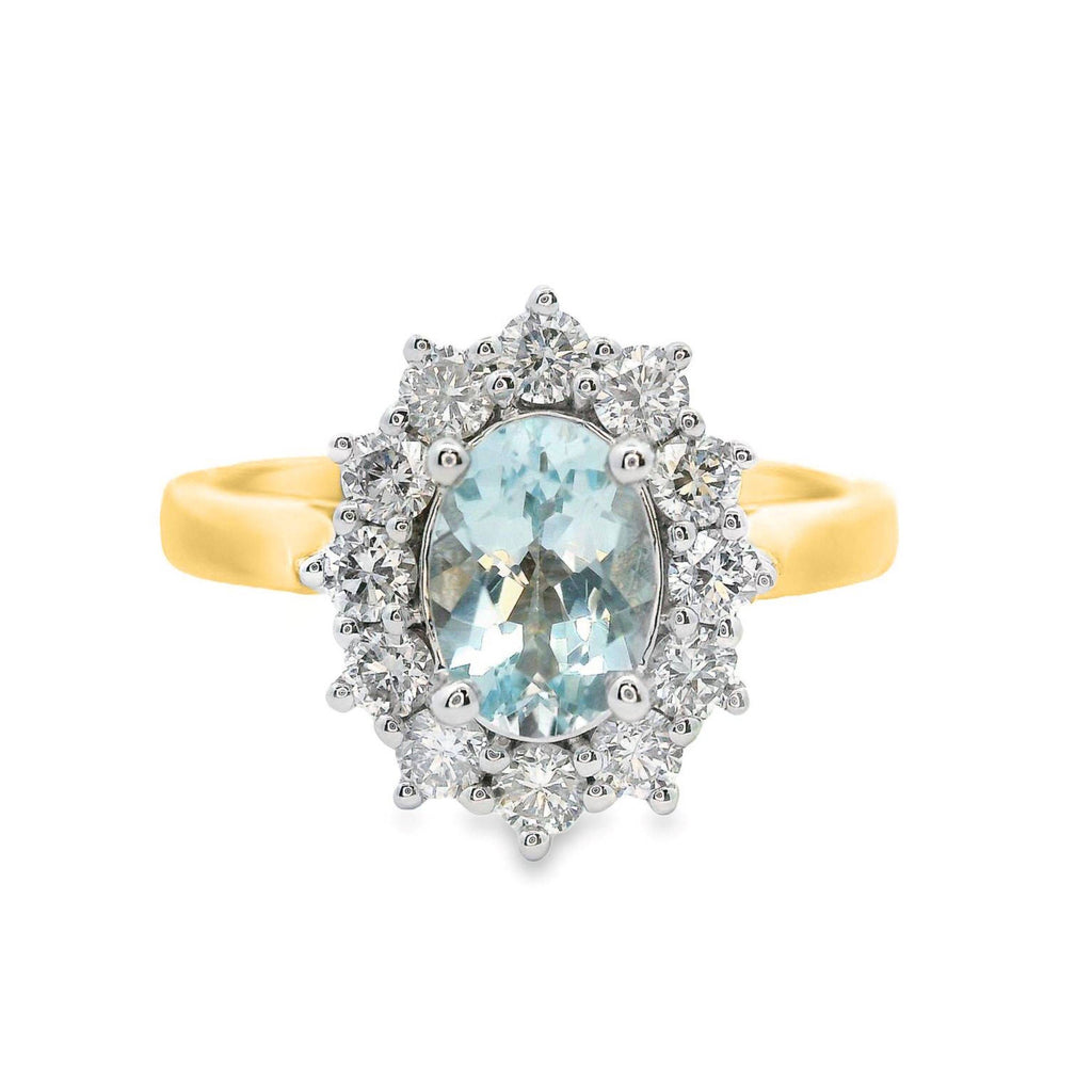 Aquamarine And Diamond Halo Set Ring
