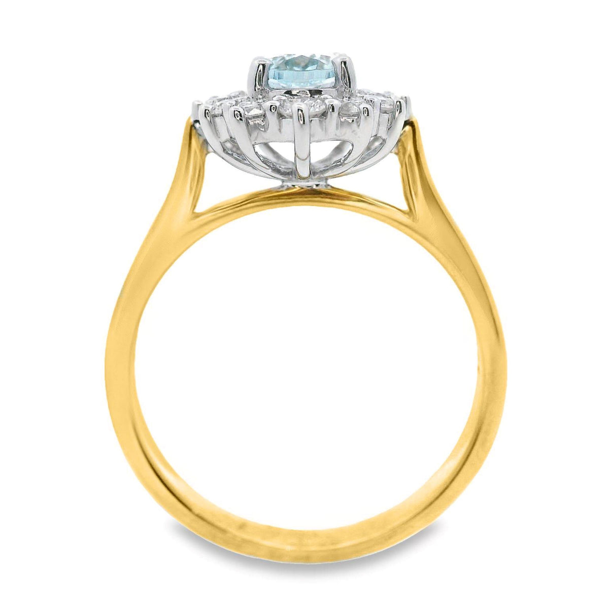 9ct Yellow Gold Aquamarine And Diamond Halo Set Ring