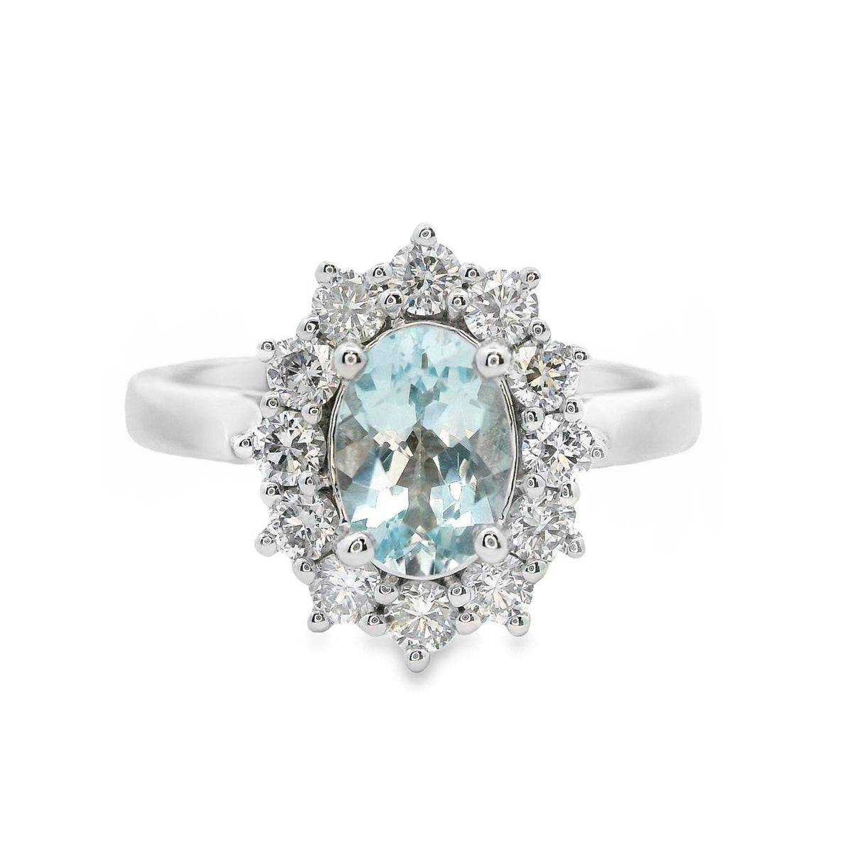 9ct White Gold Aquamarine And Diamond Halo Set Ring