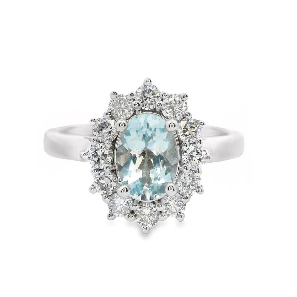 Aquamarine And Diamond Halo Set Ring