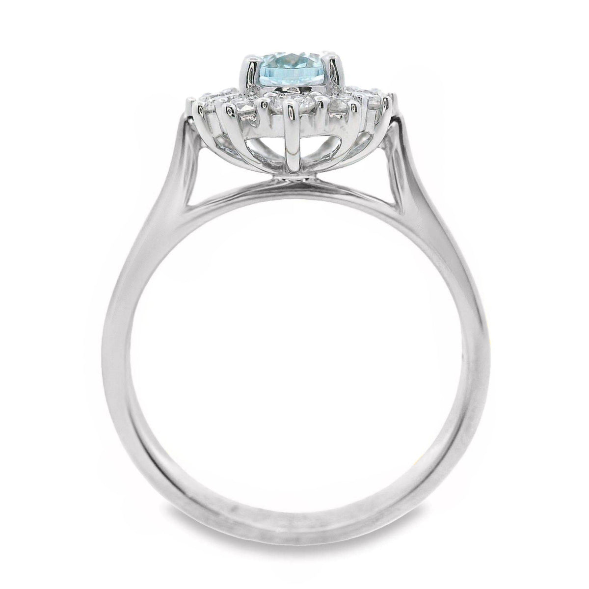 9ct White Gold Aquamarine And Diamond Halo Set Ring