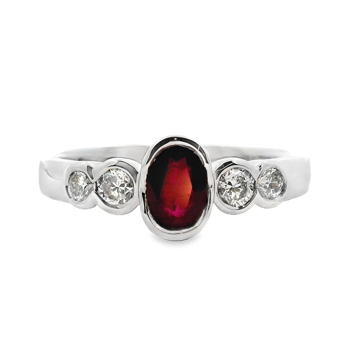 9ct White Gold Bezel Set Natural Ruby And Diamond Ring