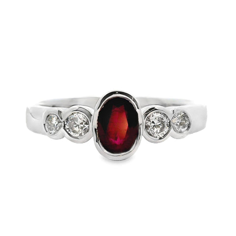 9ct White Gold Bezel Set Natural Ruby And Diamond Ring