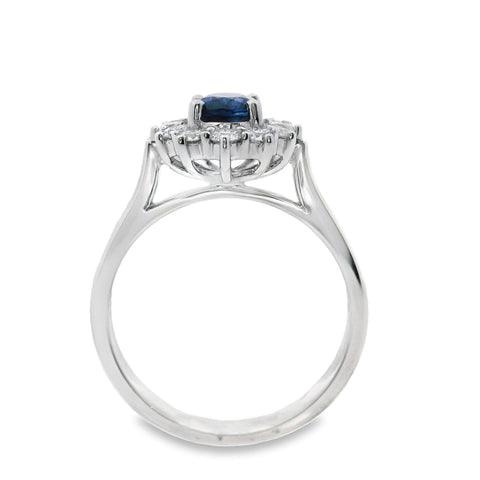 9ct White Gold Natural Sapphire And Diamond Halo Set Ring
