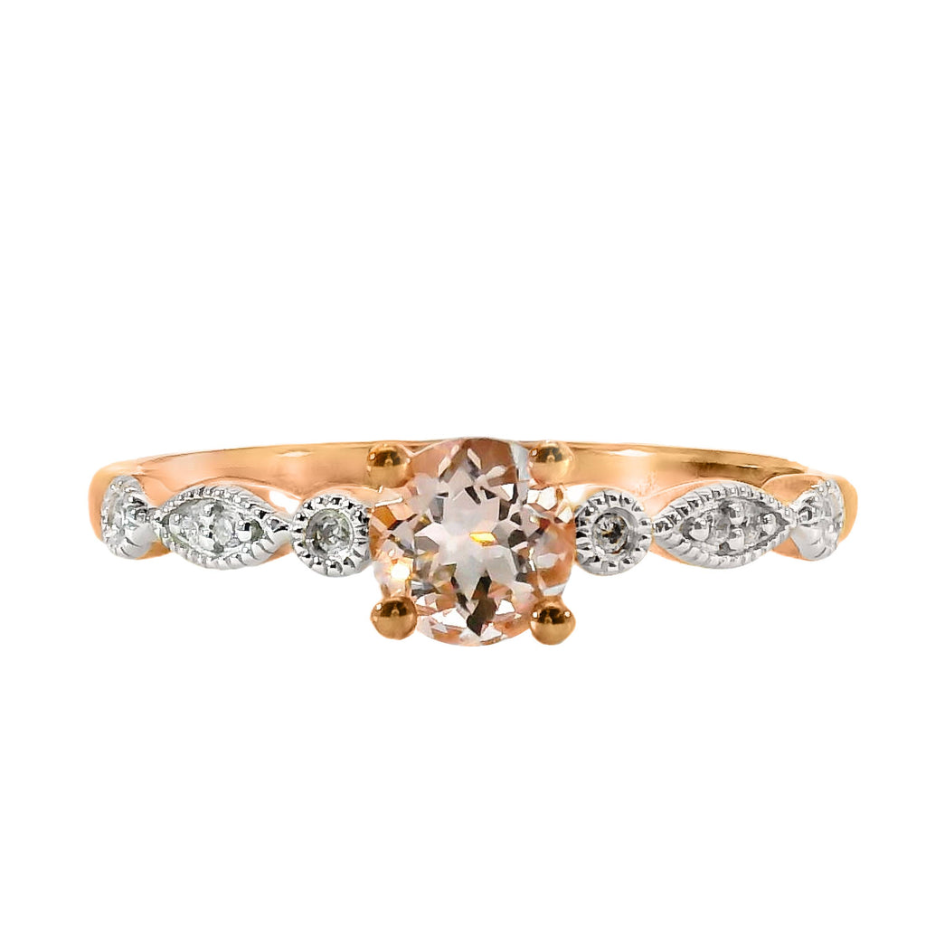 9ct Rose Gold Natural Morganite And Diamond Ring