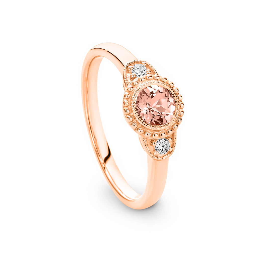 9ct Rose Gold Morganite And Diamond Ring