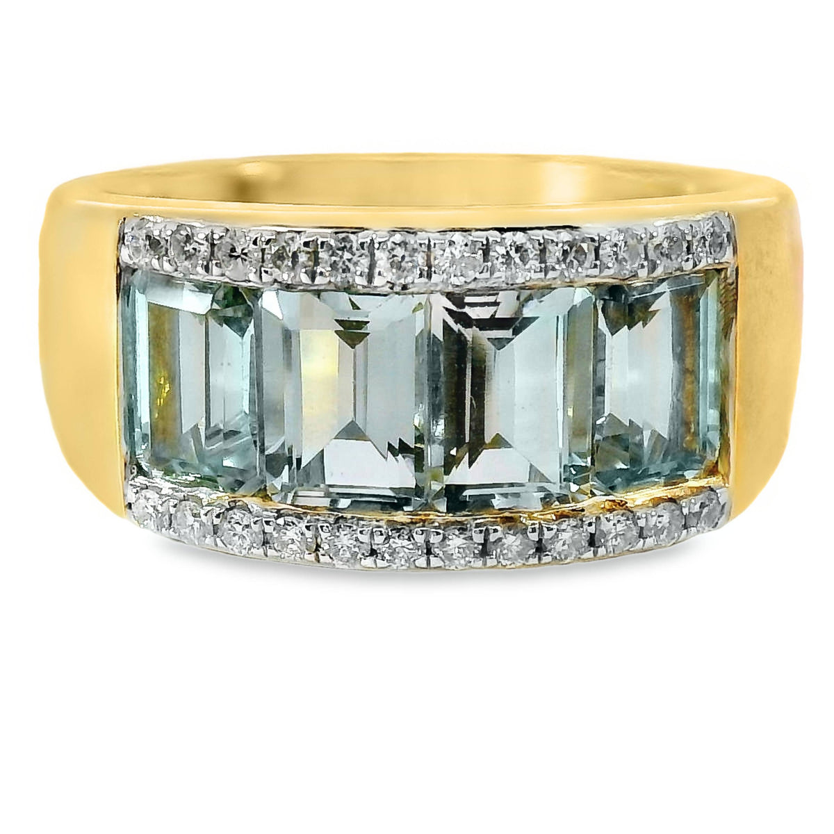 9ct Yellow Gold Aquamarine And Diamond Dress Ring