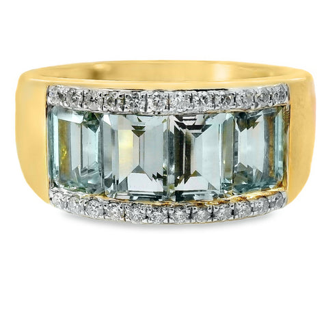 9ct Yellow Gold Aquamarine And Diamond Dress Ring