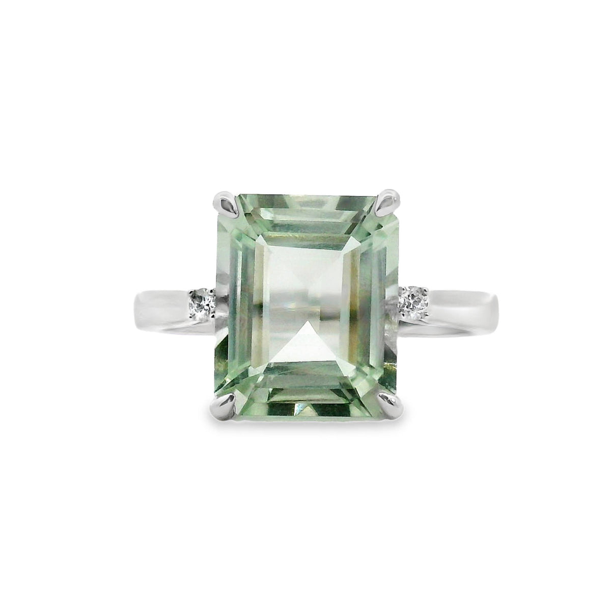 9ct White Gold Green Amethyst And Diamond Ring