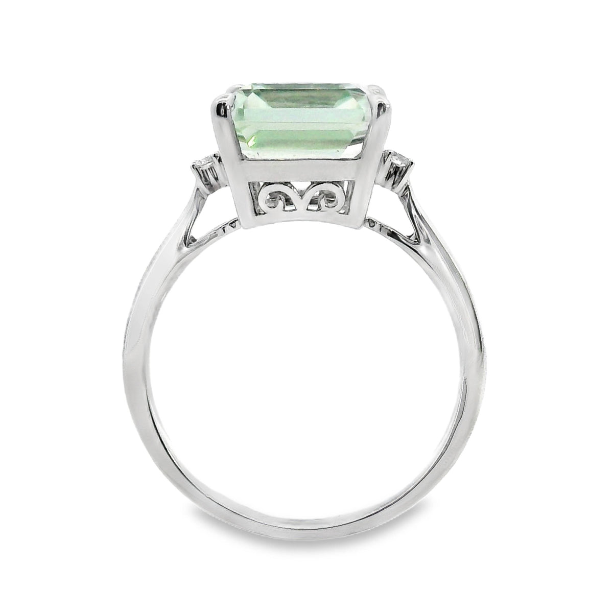 9ct White Gold Green Amethyst And Diamond Ring