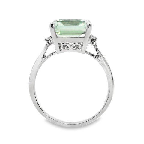 9ct White Gold Green Amethyst And Diamond Ring