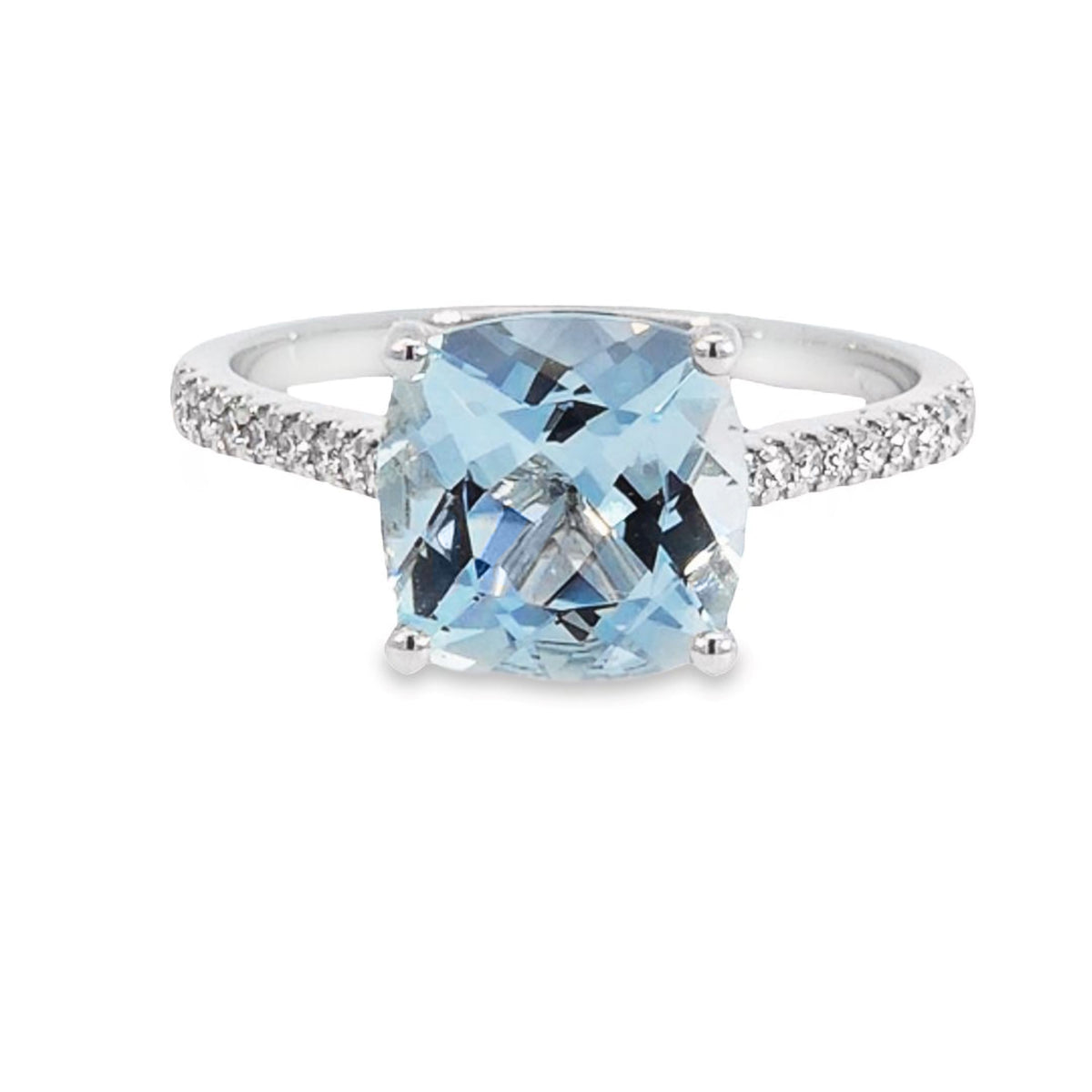 9ct White Gold Aquamarine And Diamond Ring