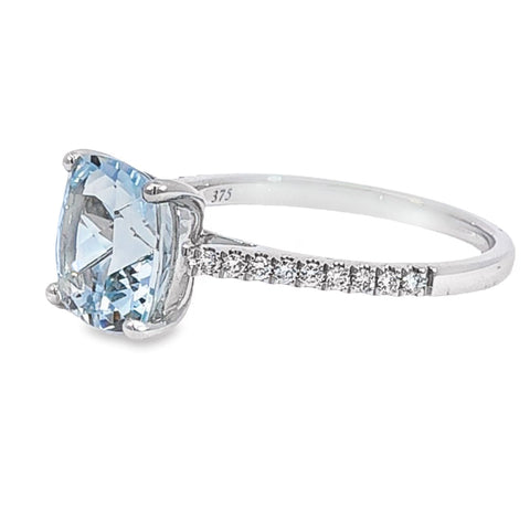 9ct White Gold Aquamarine And Diamond Ring