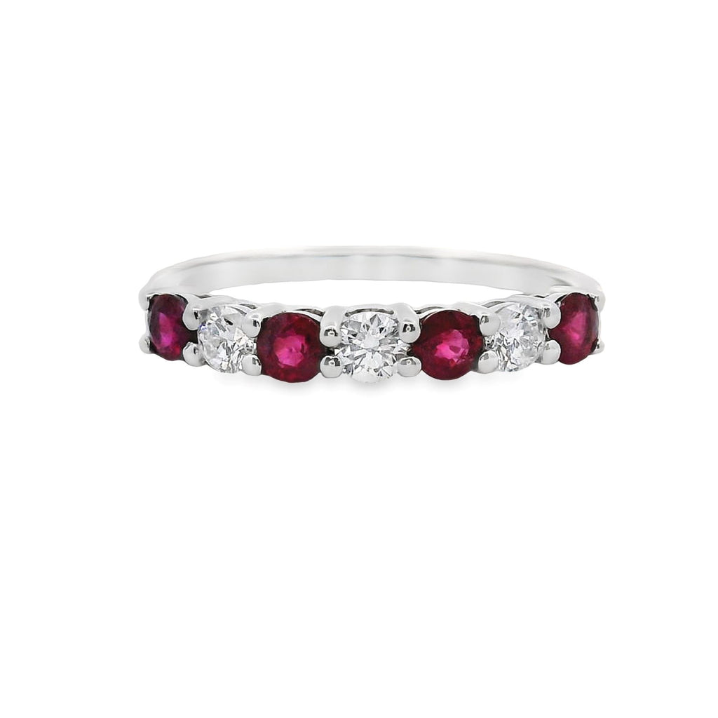Old English Jewellers 925 Sterling Silver Natural Ruby & Real Diamond Crossover Eternity Ring – Round Cut, Band Style, Sizes J-V