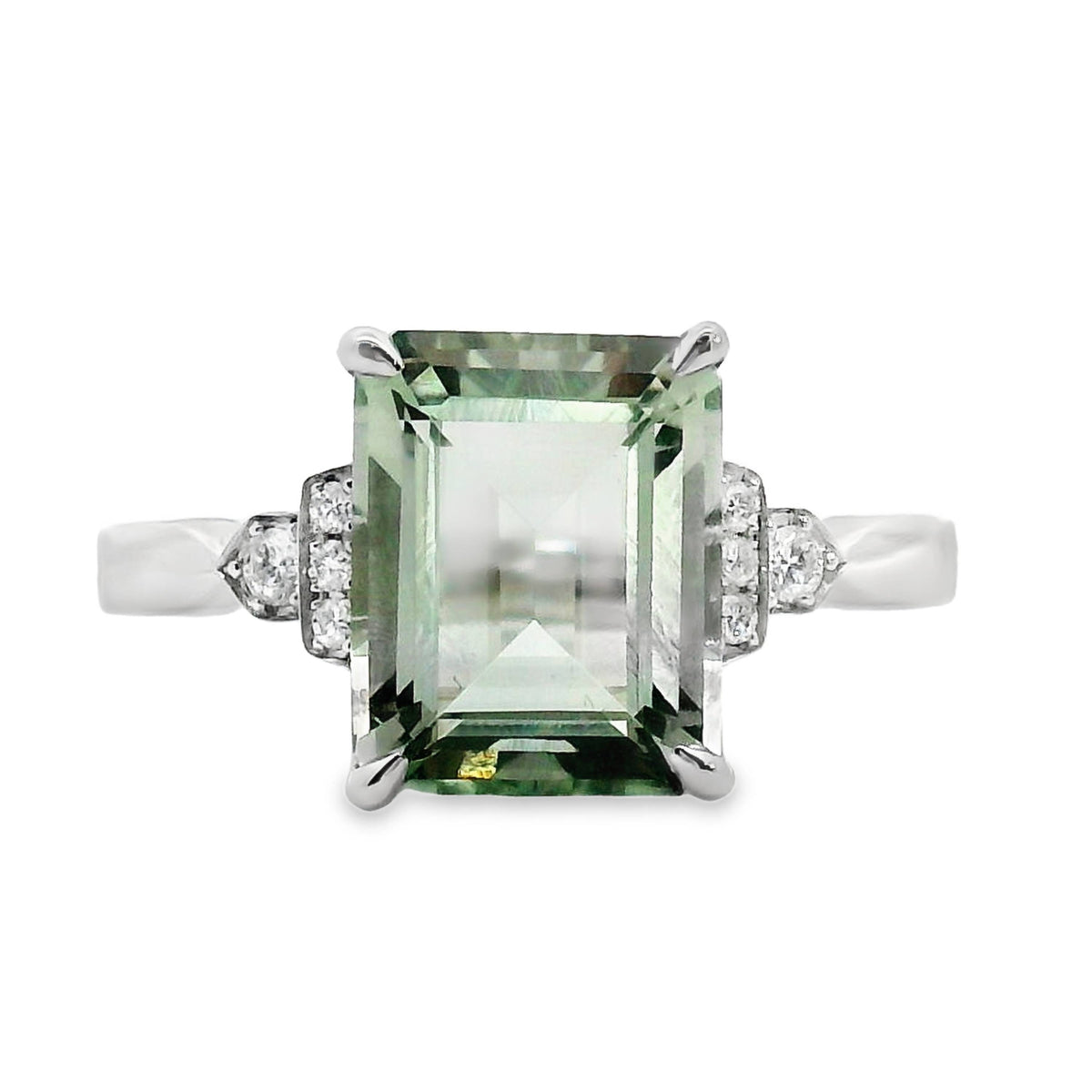 9ct White Gold Green Amethyst Art Deco Inspired Ring