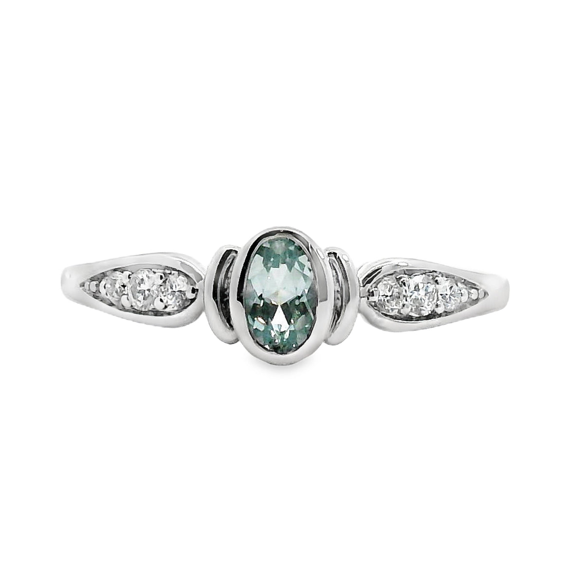 9ct White Gold Aquamarine And Diamond Bezel Set Ring