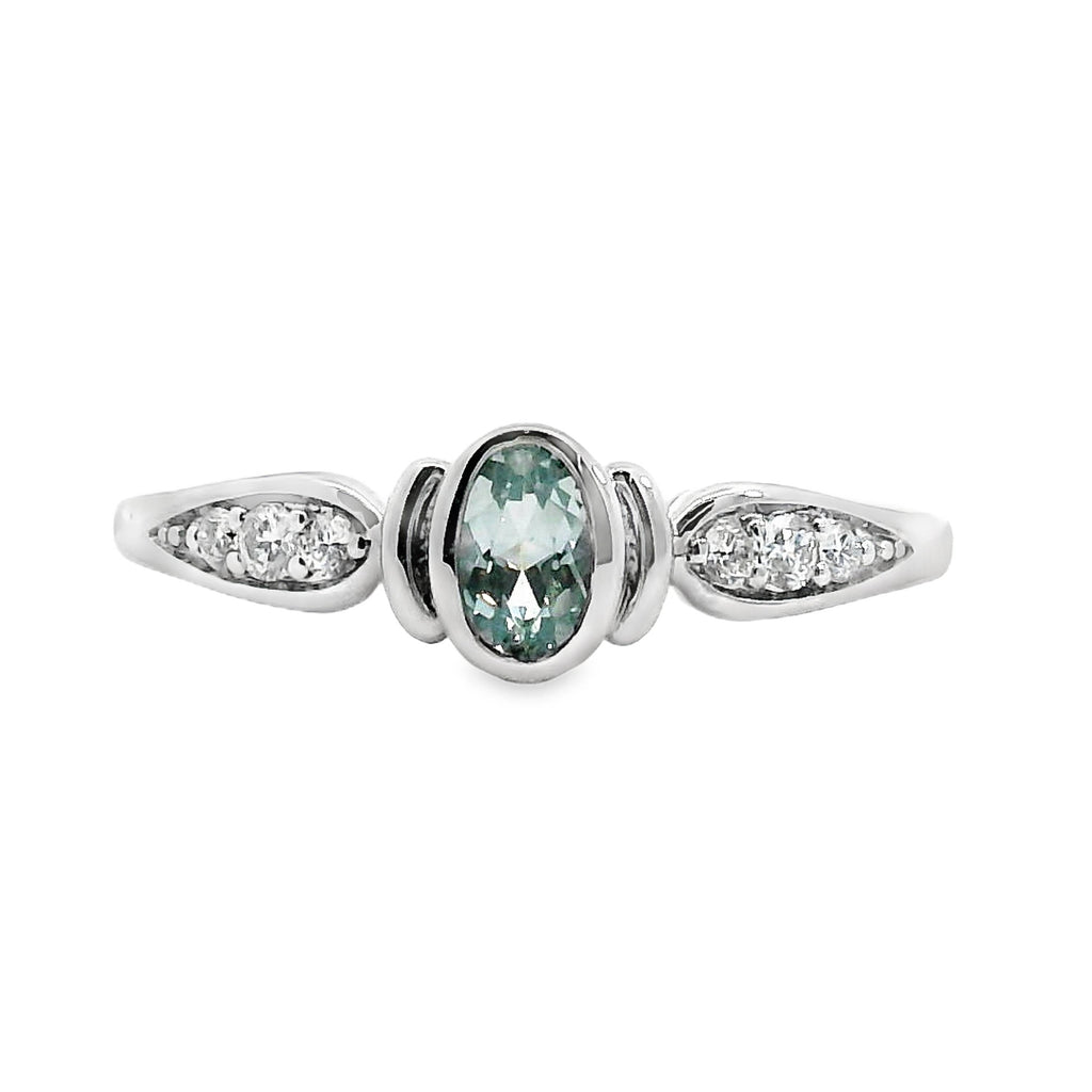 9ct White Gold Aquamarine And Diamond Bezel Set Ring