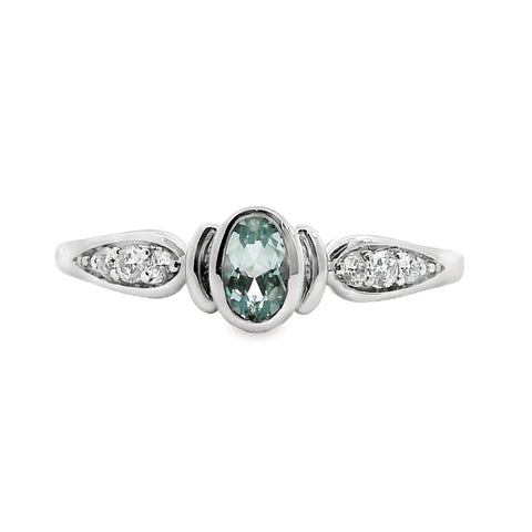 9ct White Gold Aquamarine And Diamond Bezel Set Ring