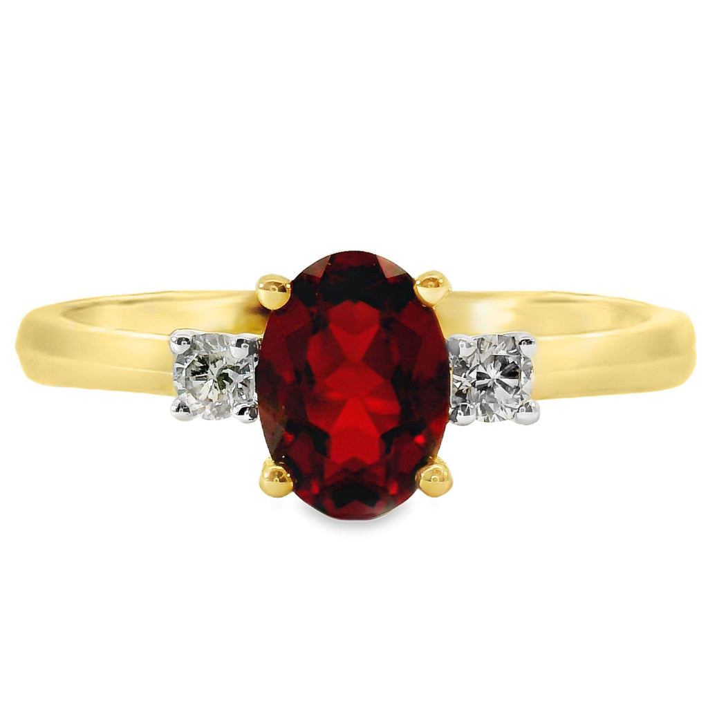 9ct Yellow Gold Created Ruby and Diamond Three Stone Ring