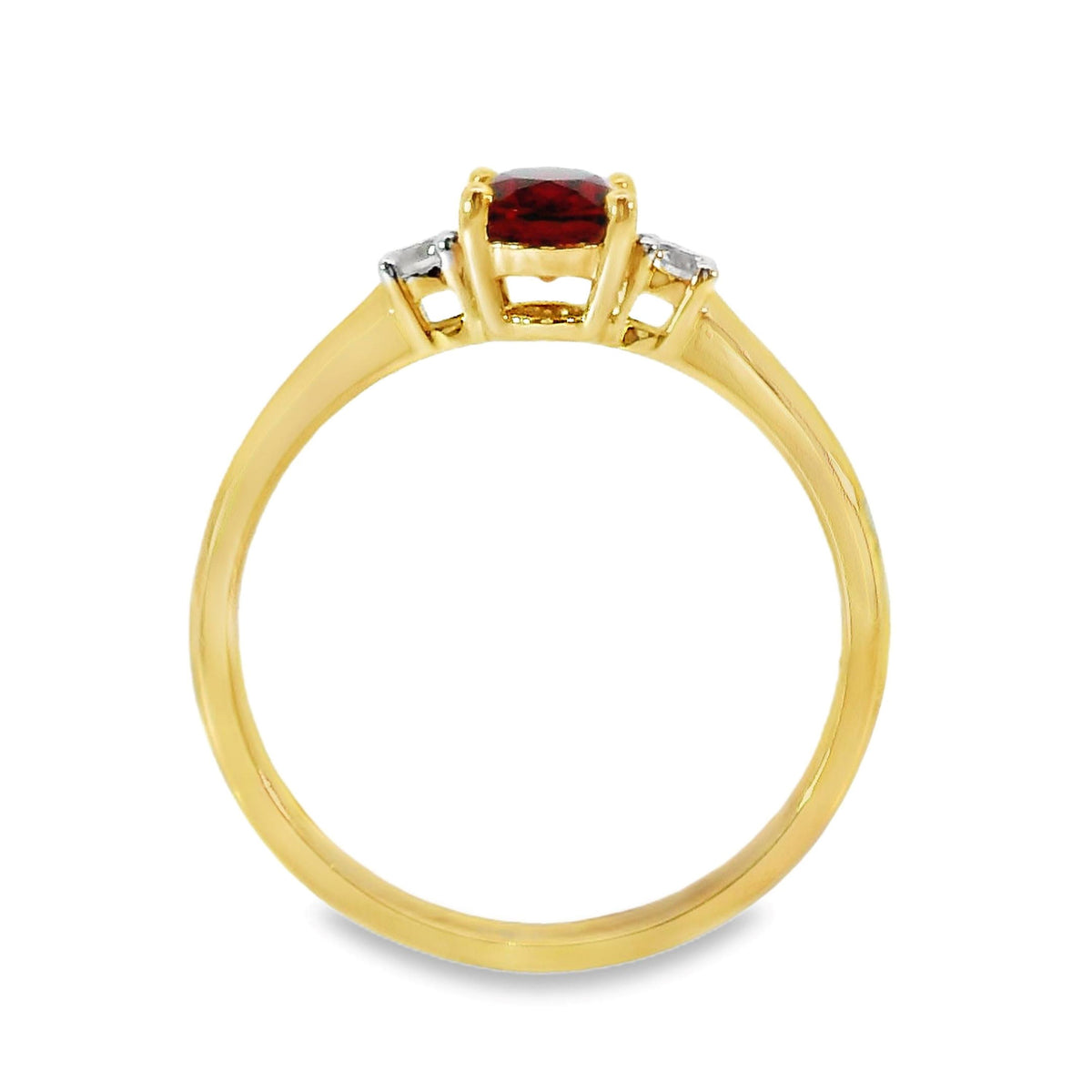 9ct Yellow Gold Created Ruby and Diamond Three Stone Ring