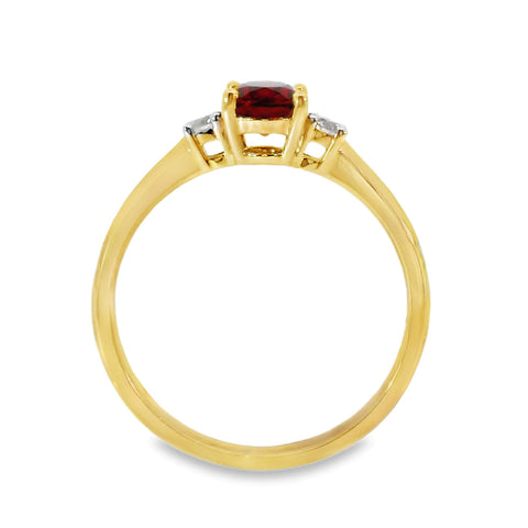 9ct Yellow Gold Created Ruby and Diamond Three Stone Ring