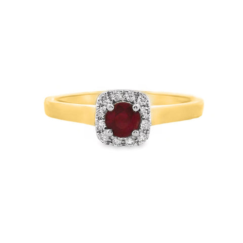 Natural Ruby And Diamond Halo Set Ring