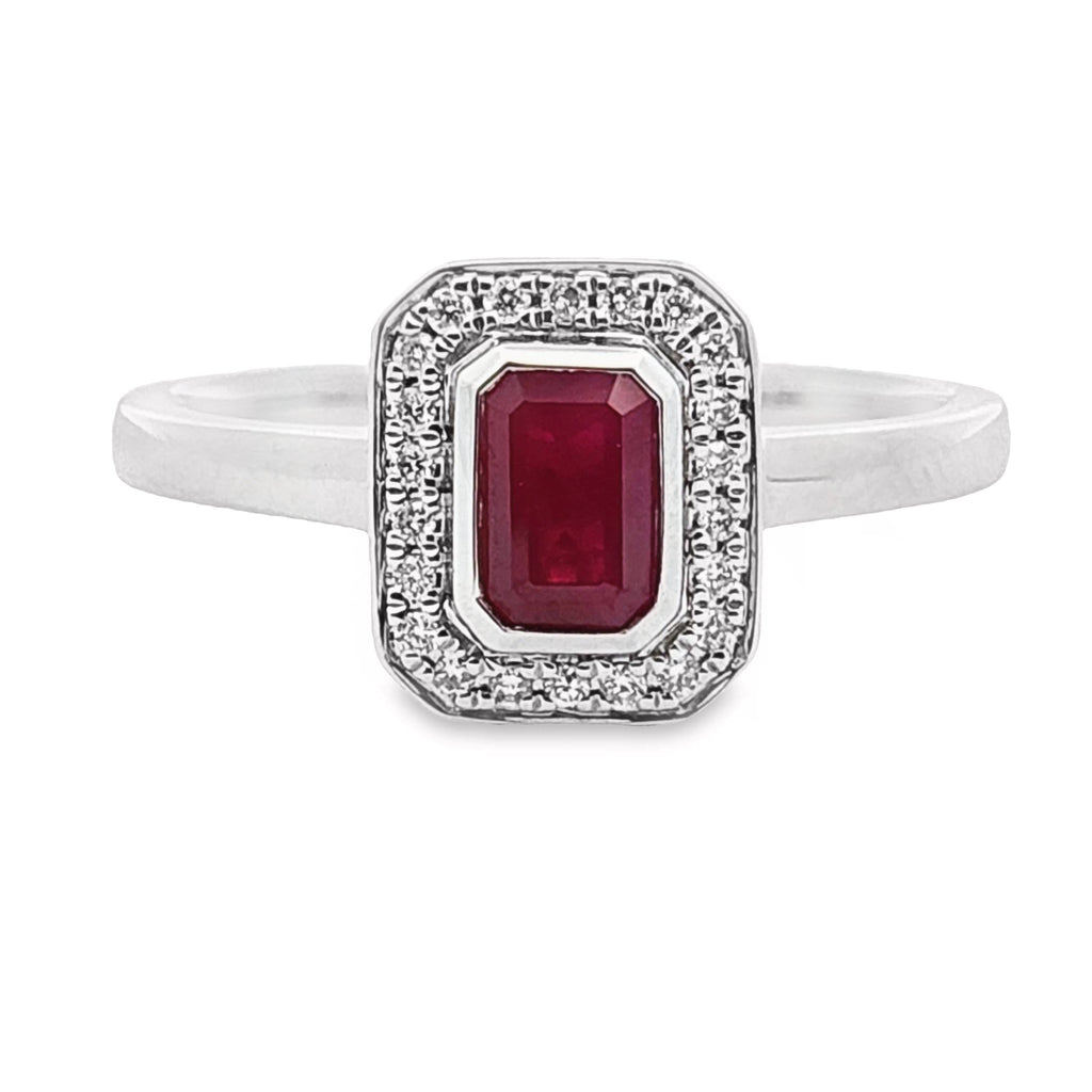 9ct White Gold Natural Ruby And Diamond Ring