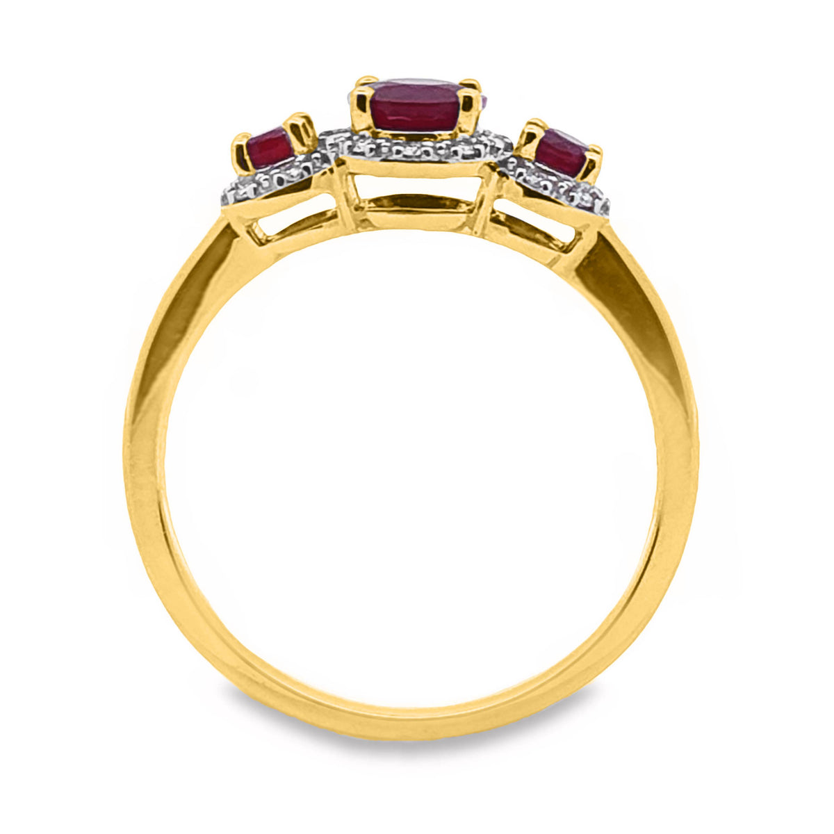 9ct Yellow Gold Natural Ruby And Diamond Trilogy Ring
