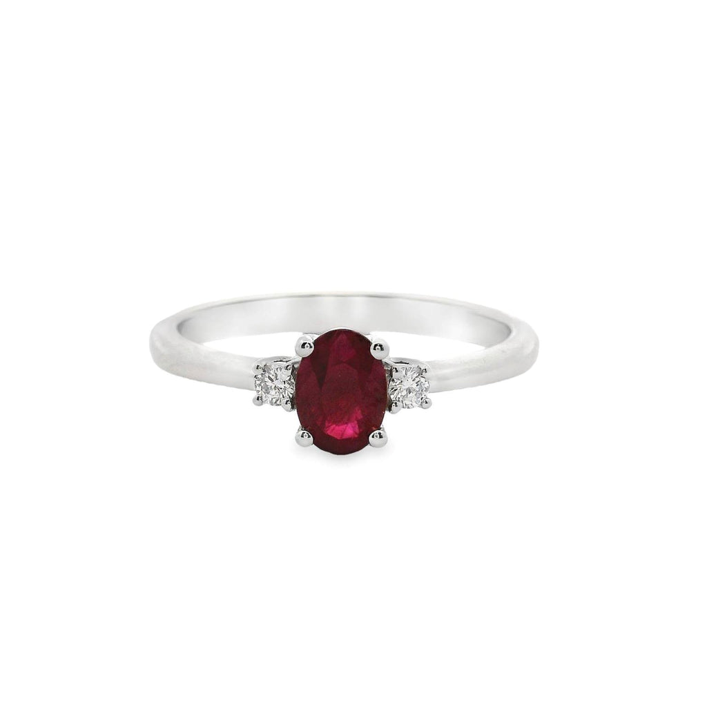 9ct White Gold Natural Ruby And Diamond Trilogy Ring