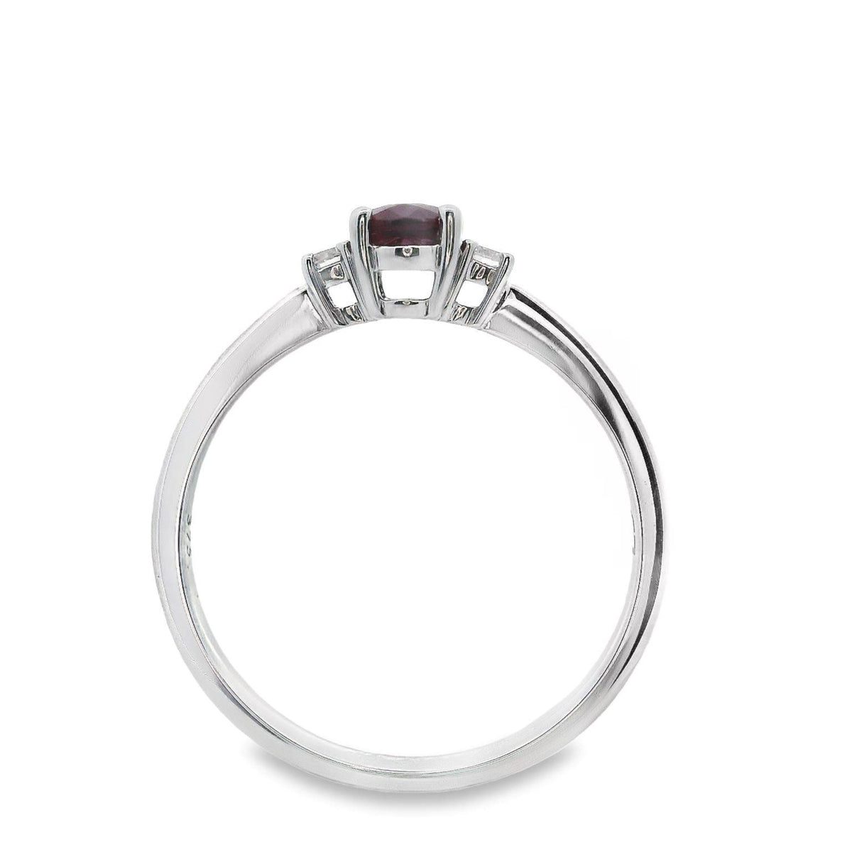 9ct White Gold Natural Ruby And Diamond Trilogy Ring