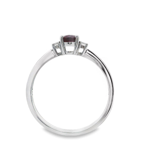 9ct White Gold Natural Ruby And Diamond Trilogy Ring