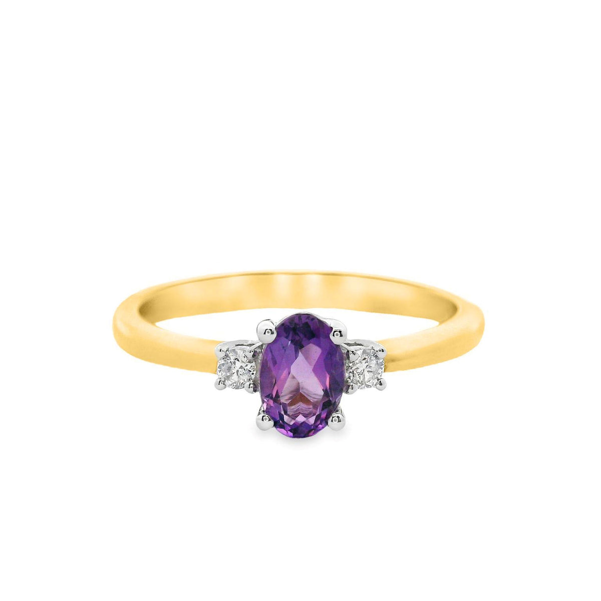 9ct Yellow Gold Amethyst And Diamond Trilogy Ring